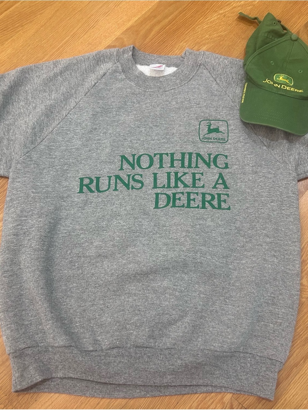 Vintage 1970s/1980s John Deere “nothing runs like a Deere” sweatshirt hat combo